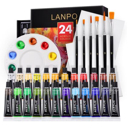 Acrylic Paint Set With 6 Brushes For Artists